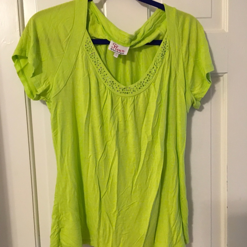 FLEUR LIME GREEN EMBELLISHED  SS tee,SIZE L ,COTTON EUC
